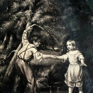 Help Me Over Steel Engraving 1859 Victorian Art Crossing Creek Forest DWY5C